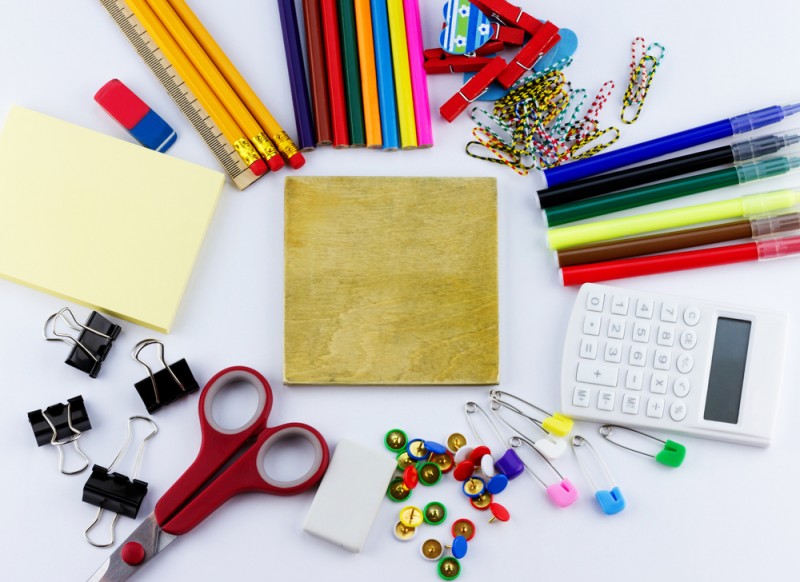 school supplies on a table
